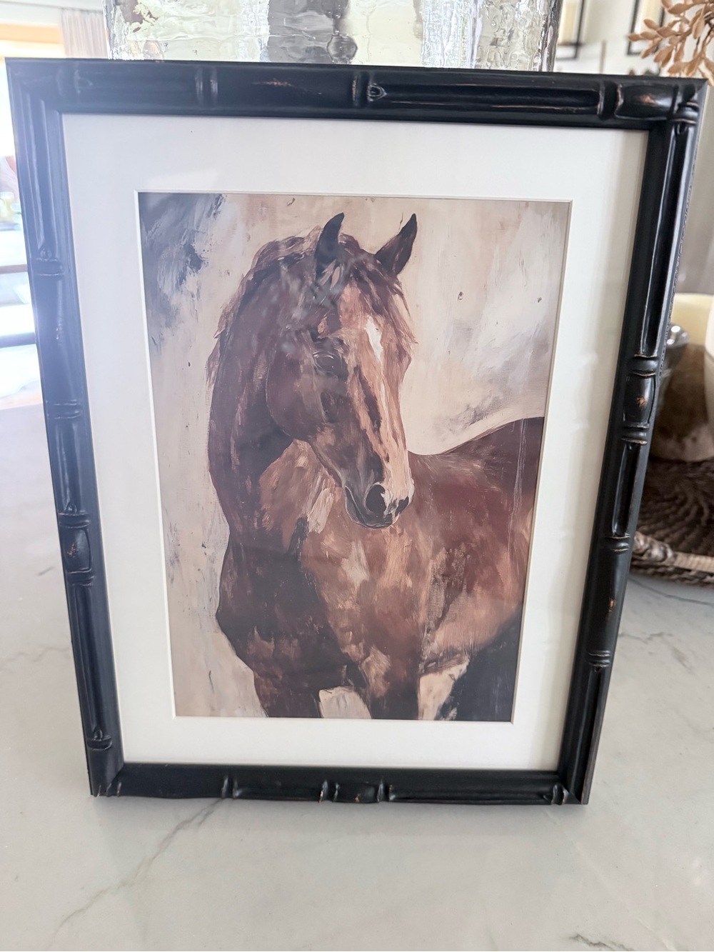 Framed Horse Artwork in Brown Tones
